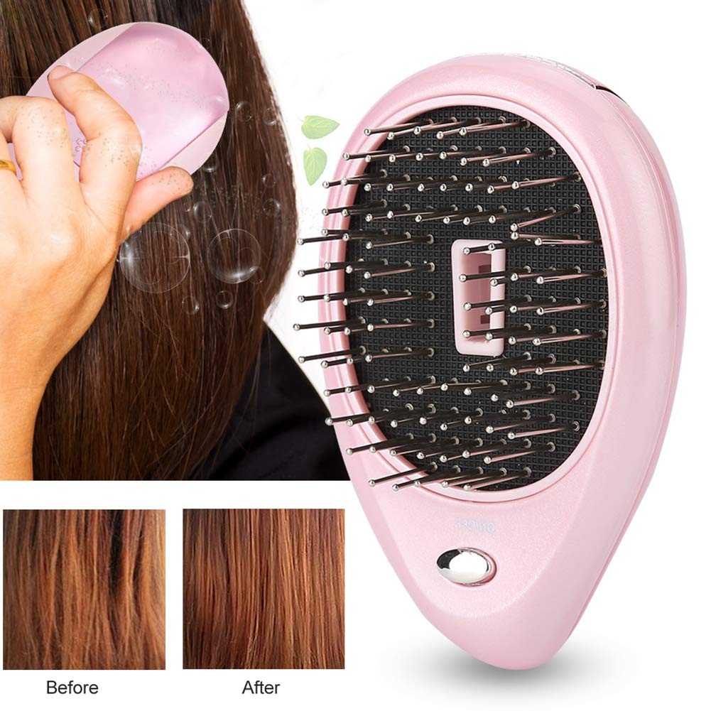 Spazzola elettrica portatile ionica mini spazzola per capelli pettine elettrico del cuoio capelluto massaggiante spazzola per la cura vibrazione massaggio pettine spazzola per capelli (rosa)