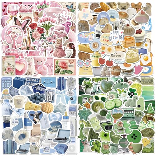sulanmo 233 Autocollants Scrapbooking Aesthetic Bleu Vert Rose Jaune, Stickers Imperméable Vinyle Coloré Vintage Pour Valise, Ordinateur, Voyage,...