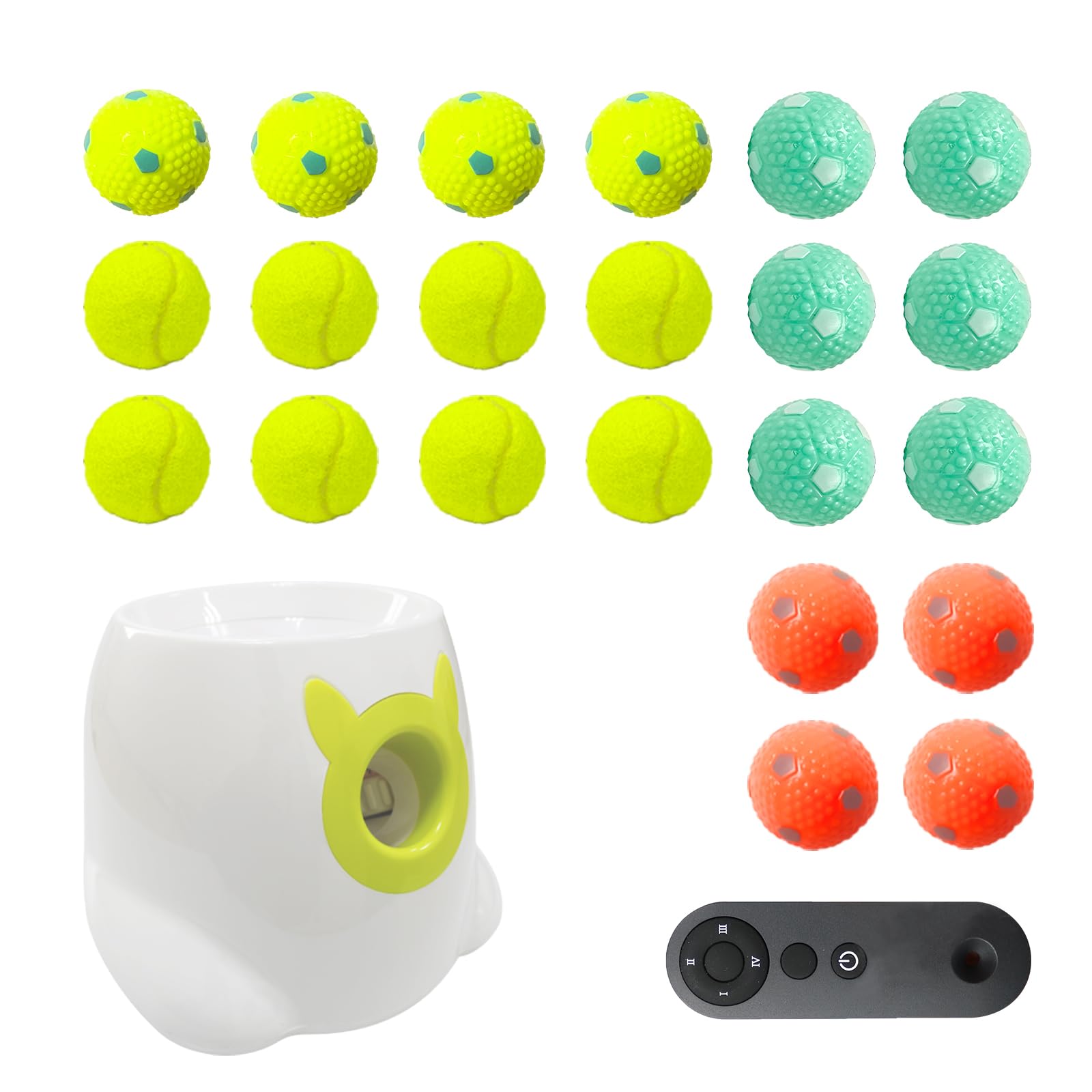BESTHLS Automatic Dog Ball Launcher with Remote & 22pcs 2inch Tennis/Rubber Balls Perfect for Small Dogs Feching Ball Thrower (White)