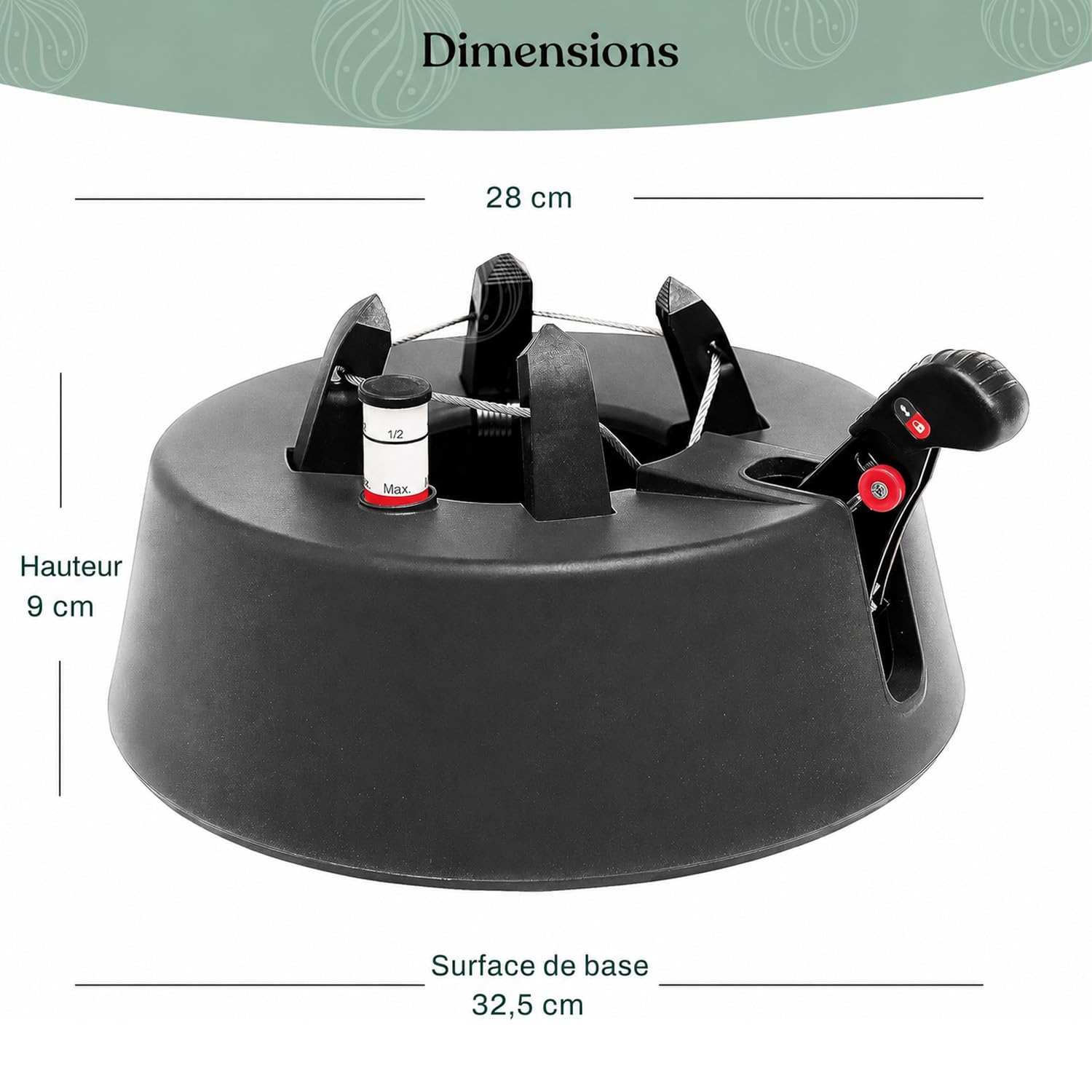 Blumixx Christmas-World Support pour Sapin de Noël Taunus - Pied de Sapin Stable pour Sapin Naturel jusqu'à 2,25 m, système à Levier, câble Unique, réservoir d'eau 2 L