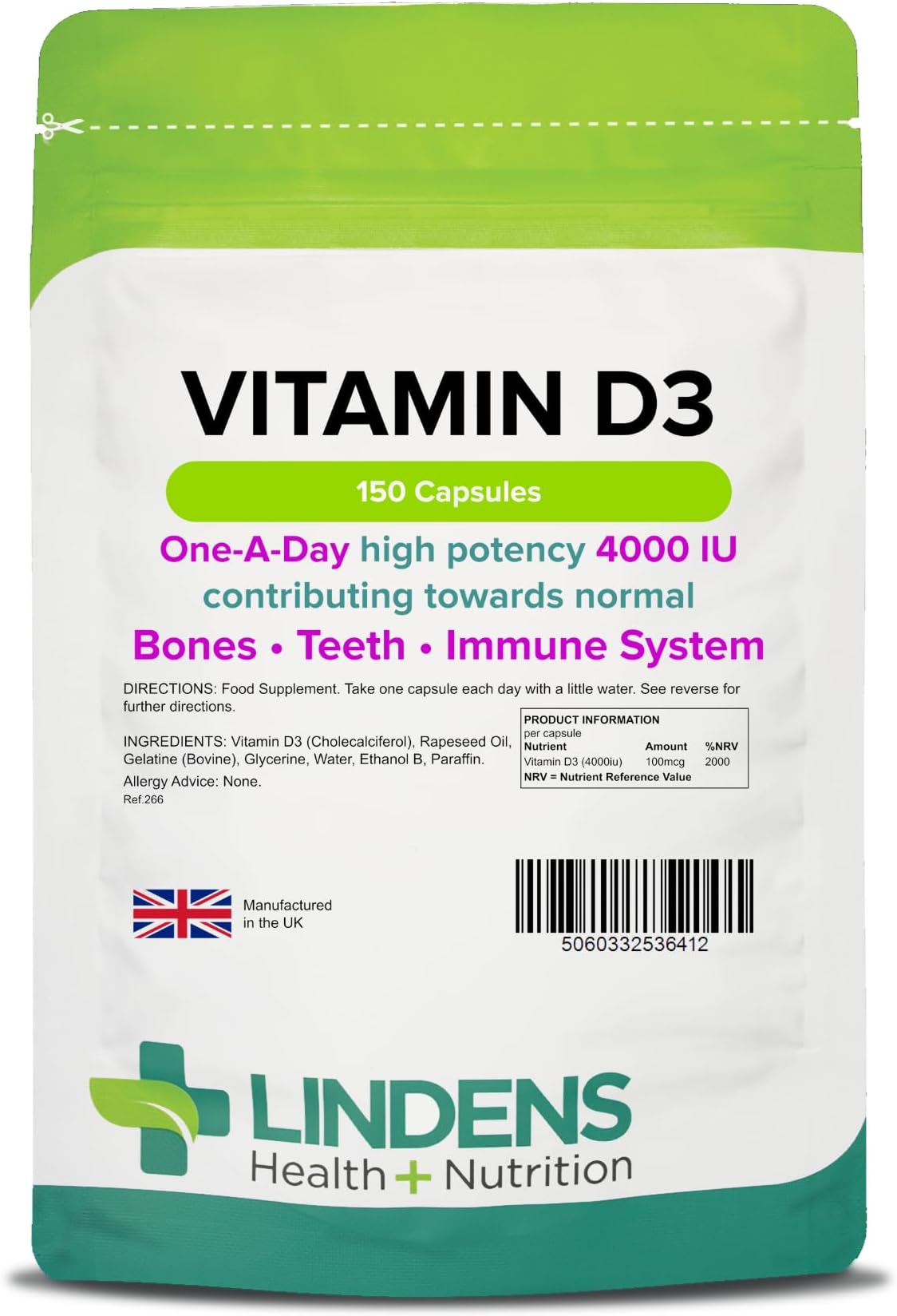 Vitamin D3 4000IU - 150 High Strength Capsules - Supports Healthy Immune System & Calcium Absorption - One-A-Day Capsule - 5 Month Supply - UK Manufacturer & Letterbox Friendly