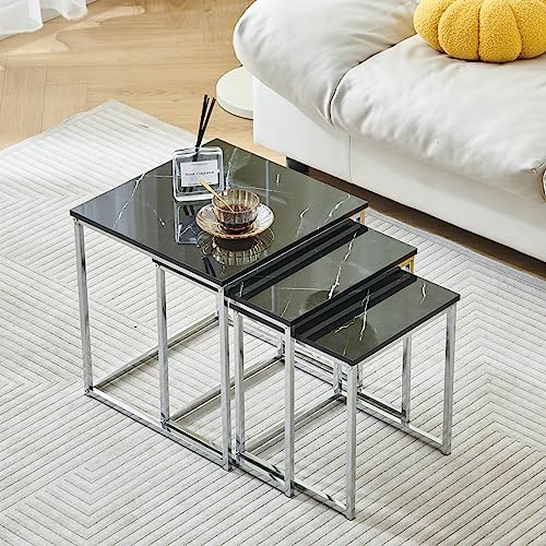 4HOMART Yvonne&F.L.A.M. Set of 3 Nesting Tables Nest Coffee Tables High Gloss Square Modern Wood...