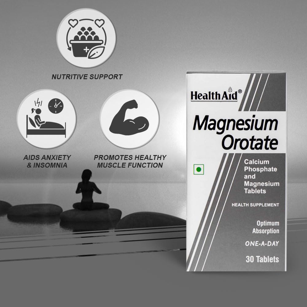 Health Aid Healthaid Magnesium Orotate - 30 Vegetarian Tablets|Superior Absorption Formula|Magnesium Supplement For Healthy Bones, Teeth, Nerve System |Yeast&Gluten Free 2