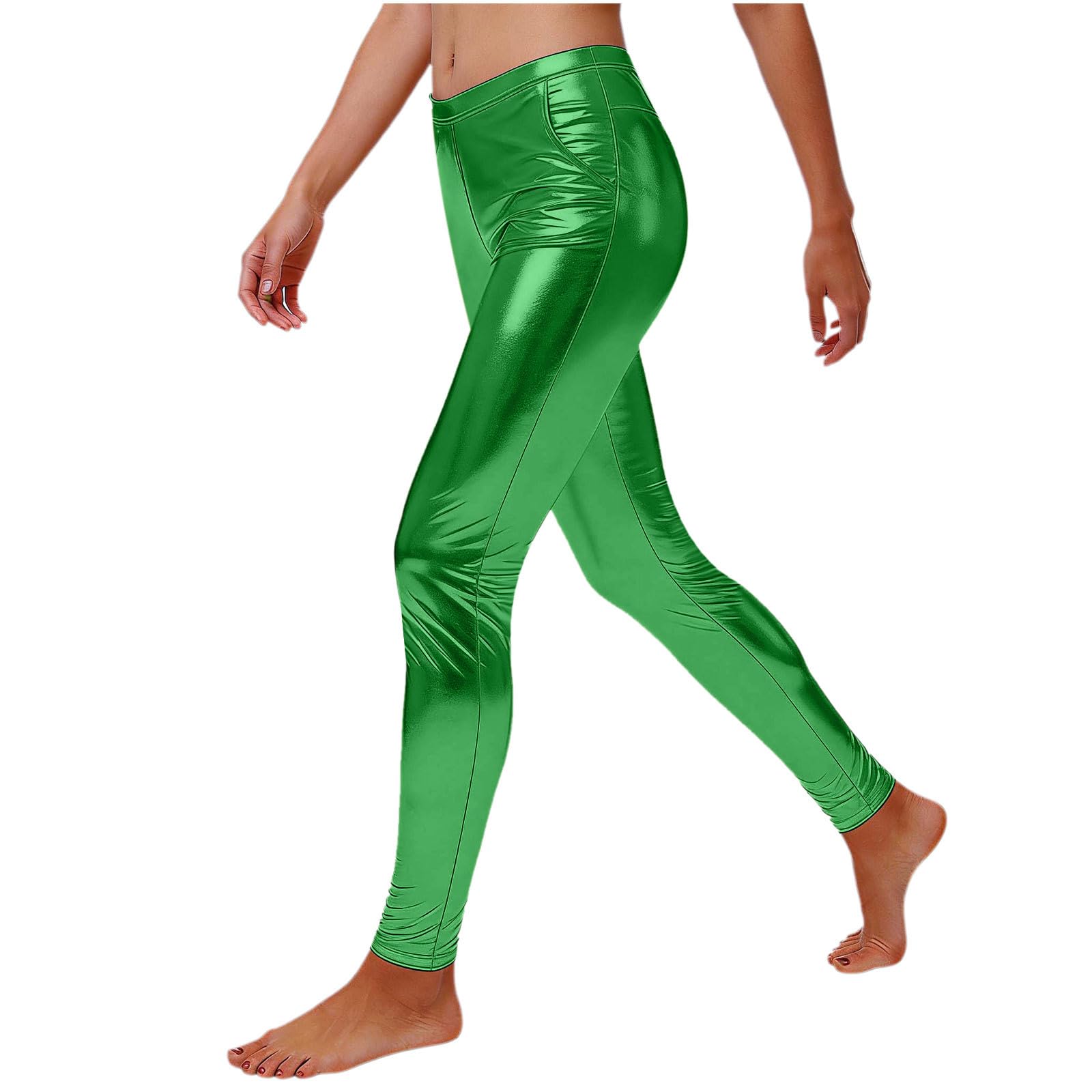 Damskie metaliczne błyszczące legginsy z kieszeniami błyszczące spodnie do jogi z wysokim stanem rozciągliwe płynne błyszczące rajstopy slim fit kompresyjne spodnie treningowe na dyskotekę imprezę
