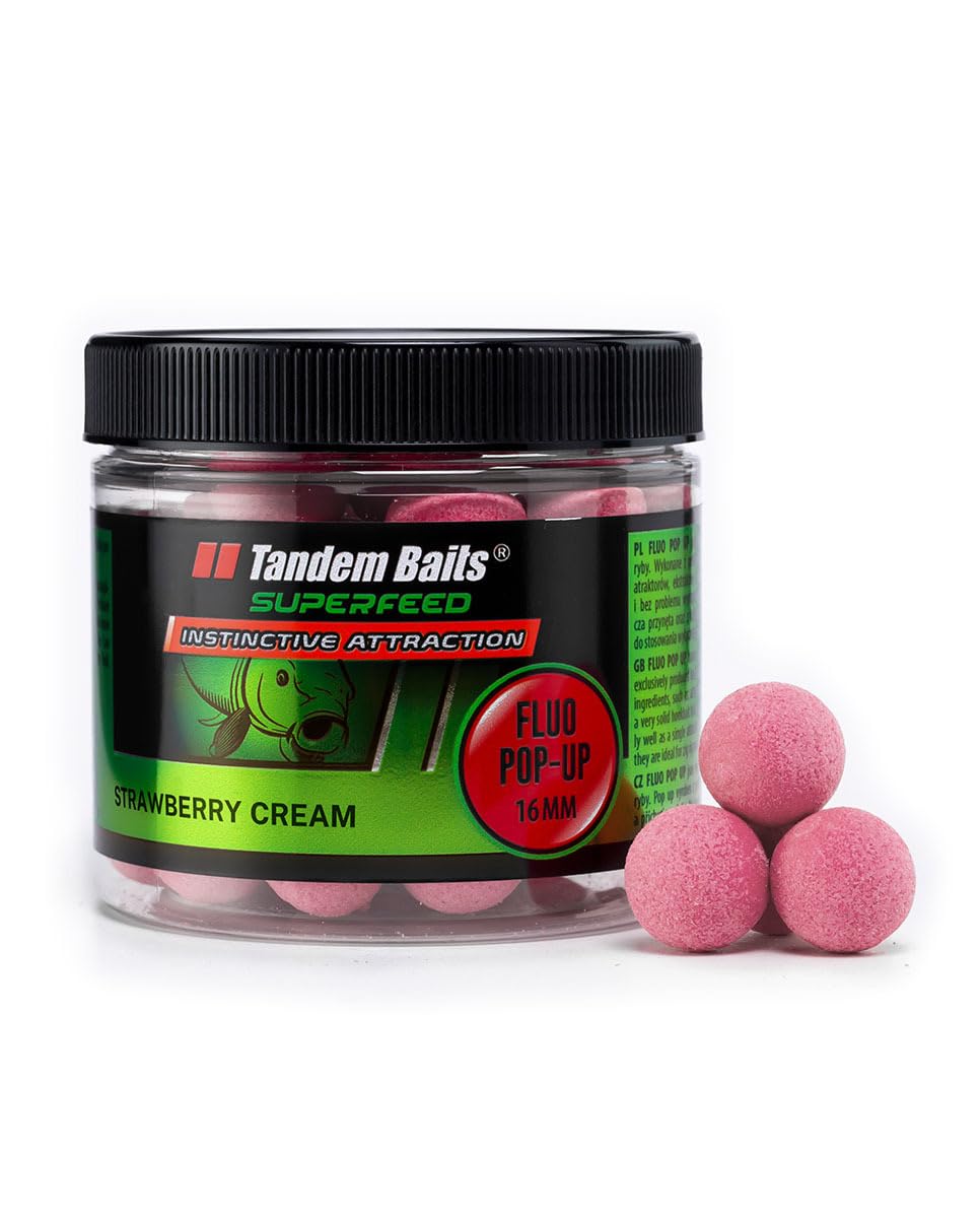 Tandem Baits SuperFeed Fluo Pop-Up Strawberry Cream - Carp Fishing Bait, Hookbaits, Accessories for Monster Fish - 16mm 70g โ image 1