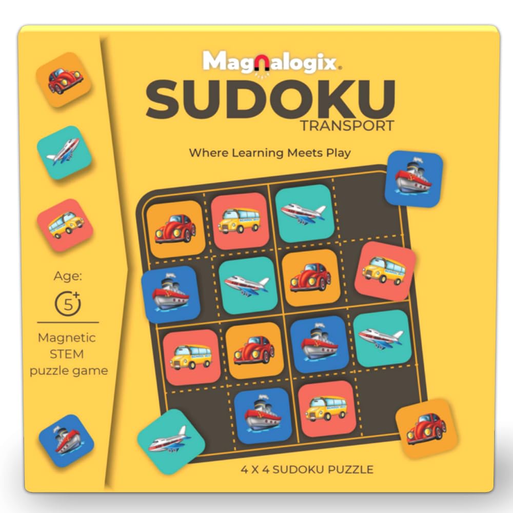 - Magnetic Sudoku Puzzle for Kids 5-7 Years - Travel Games for Kids Ages 4-8 - Educational Brain Teaser Puzzle - Transport Picture Logic Toy - Birthday Gift for Boys & Girls 5+