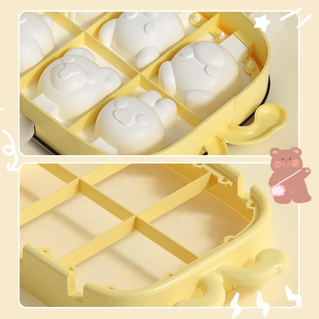 6 Grid Silicone Popsicle Mold, Cute Animal Ice Pop Molds, Popsicle Maker with Reusable Sticks, Easy Release Ice Cube Tray with Lid, for DIY Homemade Summer Ice Cream Lollipop (Yellow)
