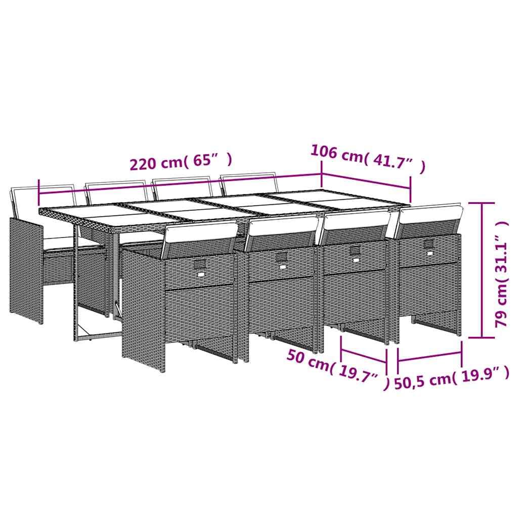 Set Comedor para jardín 9 pzas y Cojines ratán sintético marrón Cristal