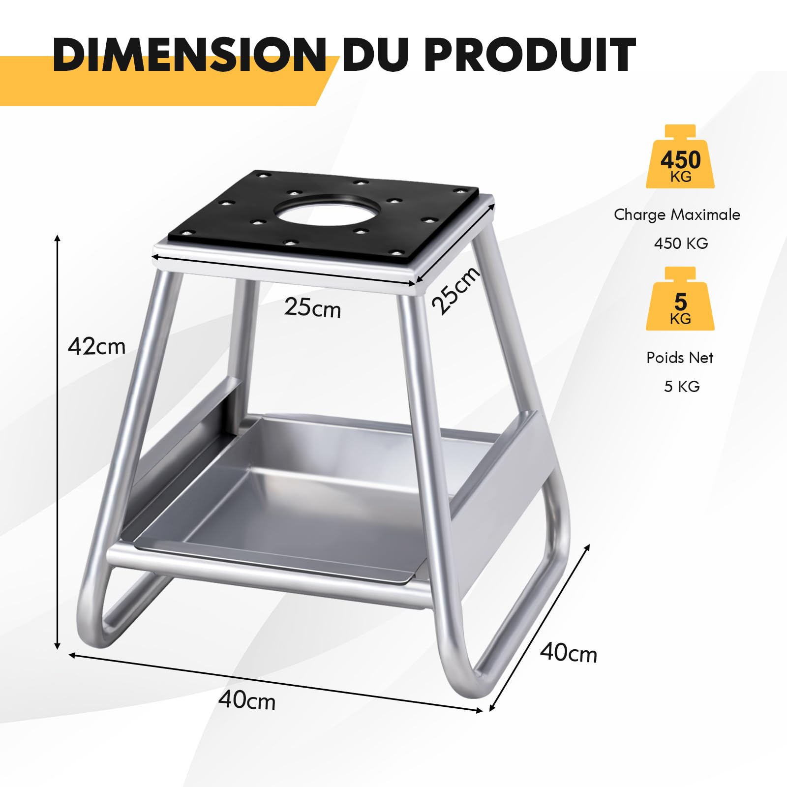 GYMAX Support de Levage pour Moto, Capacité 450 Kg, Cric de Levage en Acier, avec Bac d'Huile Amovible, Dessus en Caoutchouc Antidérapant, Trou de Vidange d'Huile, pour Entretien Moto Tout Terrain