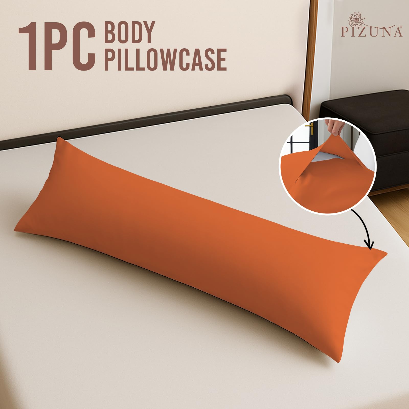Pizuna Cotton Burnt Orange Body Pillow Cover 1 Piece Only - Image 3