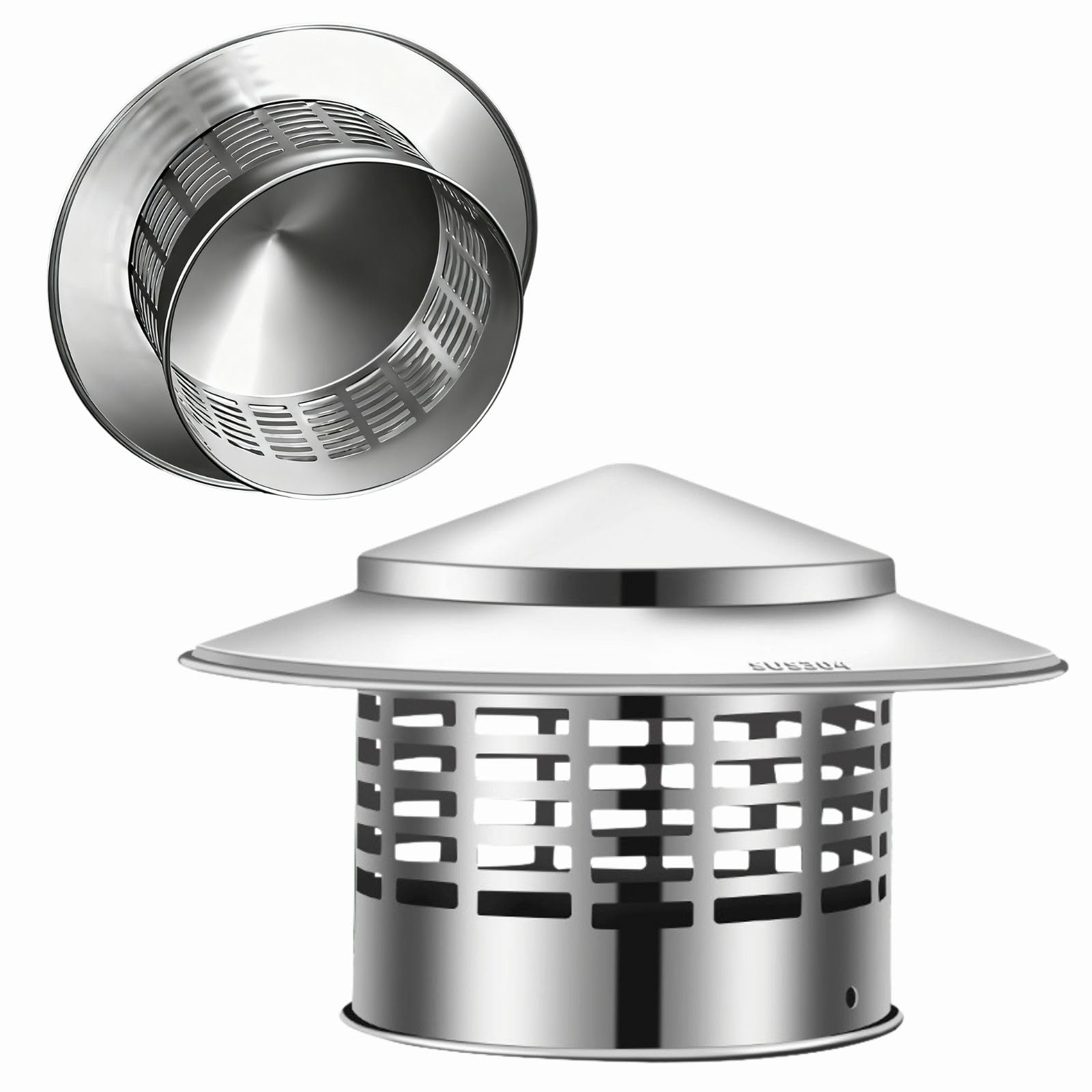 GKSNCJSMF Chimney Cap,75/110/160/200/250/300mm Stainless Steel Chimney Cowl,Stove Pipe Topper for Vent Caps,Flue Cover for Outside Fireplace,Weatherproof Round Roof Rain Cover(300mm/11.81in)