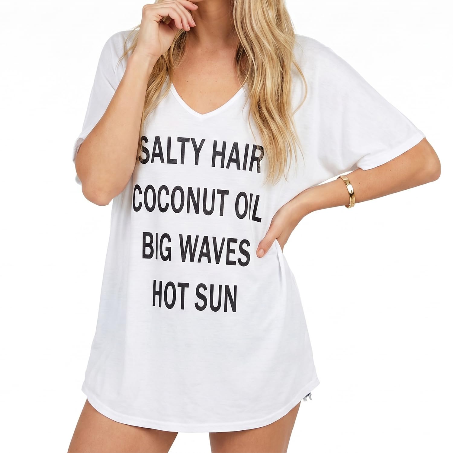 Strandkleid Damen Strandponcho Bikini Cover Up Sommer Strandbluse Strandtunika Strandhemd V-Ausschnitt Bademode Strand Vertuschen Shirt Weißer Druck