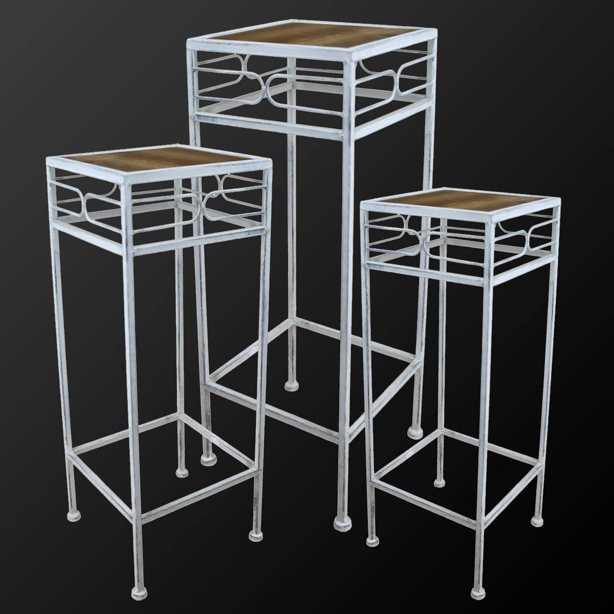 PrimoLiving 3er Blumenhocker/Beistelltisch aus Metall/Holz grau eckig