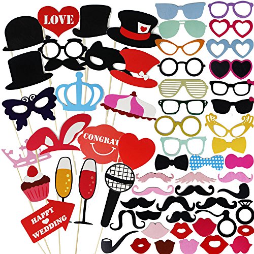 Goodlucky365 75pcs DIY Photo Booth Props Cabina de Fotos Accesorios Máscara Gafas Labios Rojos Corbatas Sombreros Para Fiesta Mascarada Boda Fotos Fiesta Favor Graduación