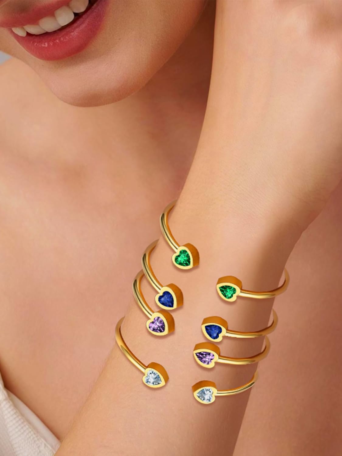 PROSTEEL Birthstone Bracelets for Women, Jan-Dec, Gold Plated Stainless Steel Heart Bangle Cuff, Fit Wrist from 5.5''-7'' in Circumference, Come with Box - Image 3