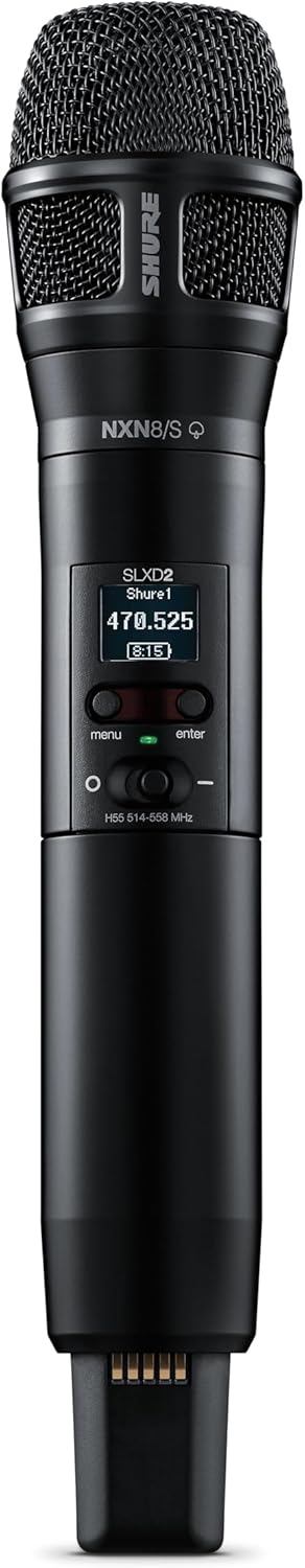Shure SLXD2/N8CB Handheld Transmitter with Nexadyne 8/C Black Cardioid Vocal Mic Capsule - for use with SLX-D Digital Wireless Microphone Systems, Receiver Sold Separately | G58 Band (SLXD2/N8CB=-G58)