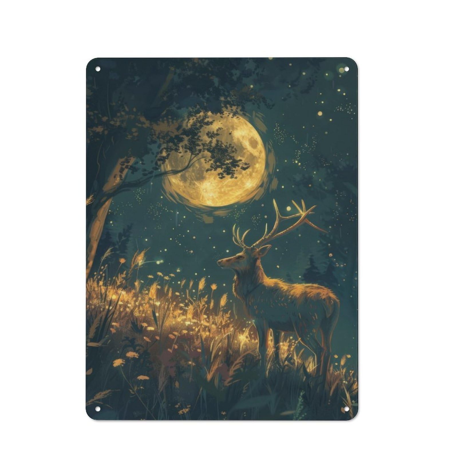 Junmoney Moonlit Deer Vintage Metal Sign 40X30cm, Bistro Style Bistro Wall Plaque For Tea Room, Shop Wall Or Breakfast Area