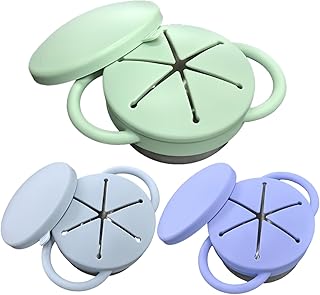3 Pack Spill Proof Snack Cups For Toddlers, Stainless Steel Toddler Snack Cup No-Spill, 9 Oz Baby Snack Containers Dishwasher Safe, Food Grade Silicone Lids & Handle (Blue Green Cyan)