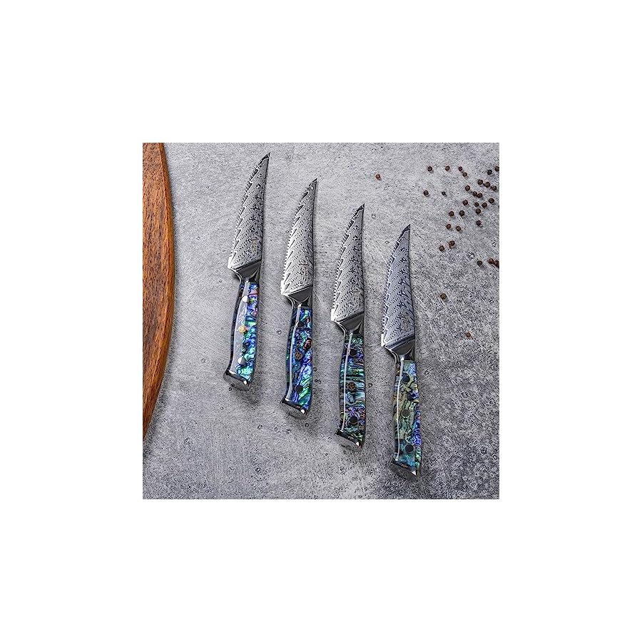 SENKEN-6-Piece-Damascus-Steak-Knife-Set-Real-Abalone-Shell-Handle-Umi-Collection-Japanese-Steak-Knives-Japanese-VG10-Steel-67-Layer-Damascus-6 SENKEN 6-Piece Damascus Steak Knife Set, Real Abalone Shell Handle, "Umi" Collection Japanese Steak Knives, Japanese VG10 Steel 67-Layer Damascus (6)