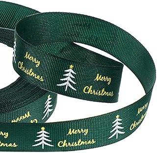 60 Feet Christmas Grosgrain Wide Ribbon, Xmas Printed Cake Ribbon, Christmas Roll Wide Wired Ribbon for Tree, Xmas Wreath Ribbon for Cards Party Decorations, 0.8 Inch Wide (Green, Pine Tree)