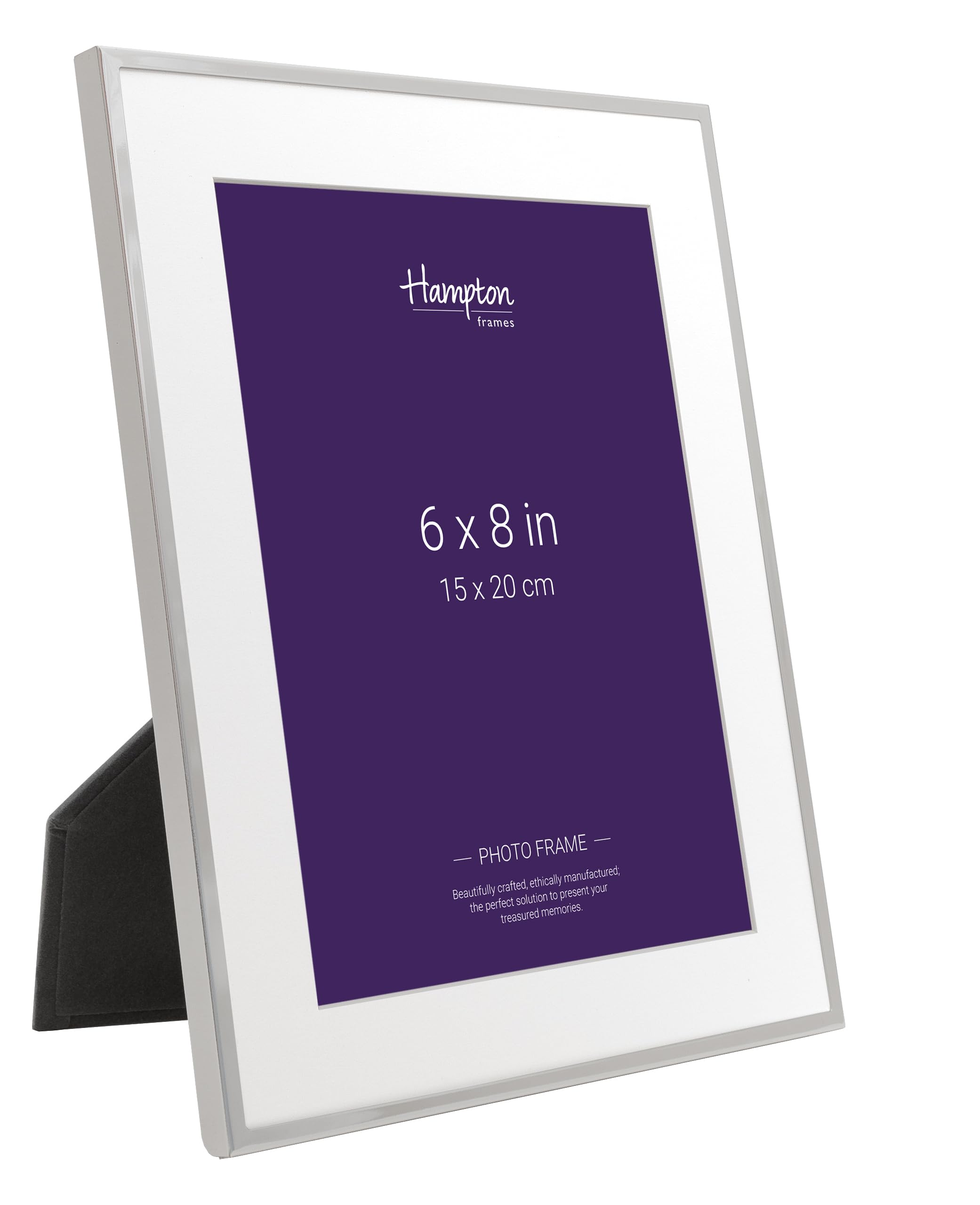 Hampton Frames Mayfair Cornice portafoto placcata argento 15x20 cm con passepartout bianco, vetro, autoportante o da parete, per casa o ufficio
