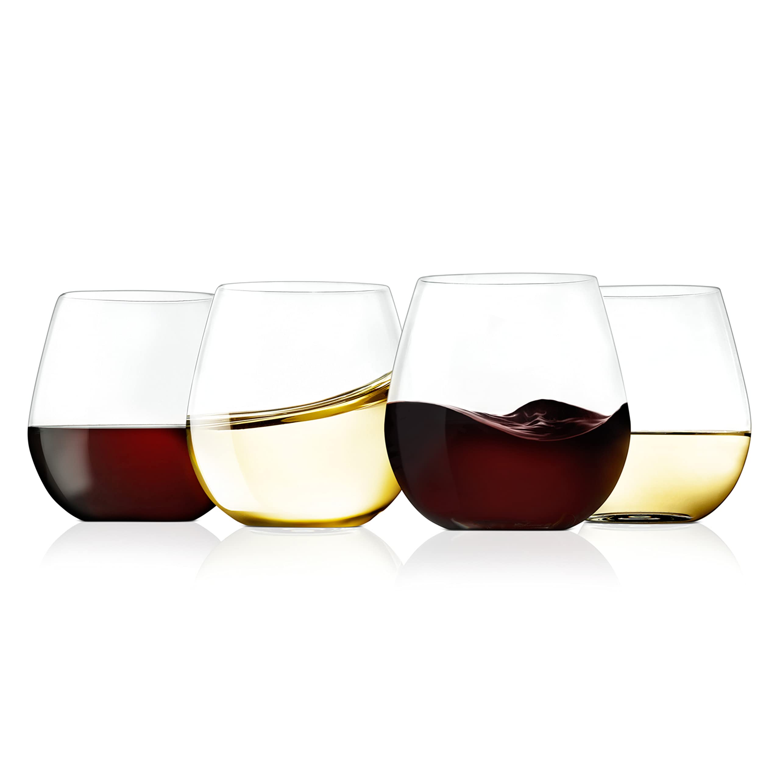 NutriChef Copas de vino sin tallo de 15 onzas, juego de 4 vasos de cristal transparente ultrafinos y elegantes, sin plomo, soplado a mano, sin costuras, apto para lavavajillas, para cualquier ocasión