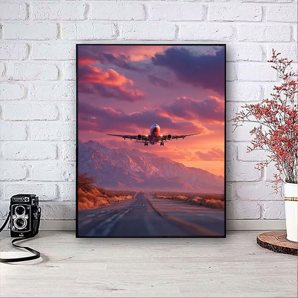 Sky Aircraft Diamond Painting Zestawy dla dorosłych, 5D Okrągłe Wiertło Diamentowe Malowanie Dzieci Malarstwo, Diamentowe Sztuka Haft Ścieg Krzyżowy Obrazy, Mozaika Sztuka Do Dekoracji Ściany Domu