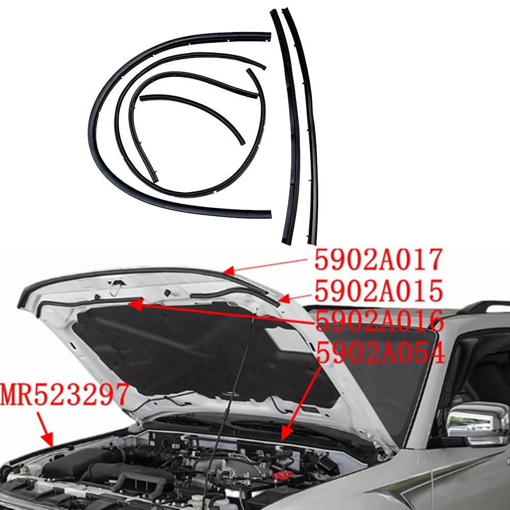Sello de tira de clima para capó delantero, 6 piezas de goma para Mitsubishi para Pajero para Montero V93 V97 años 2008 a 2016 OE 5902a017 5902a015 5902a016 5902a054 Mr523297 negro resistente al