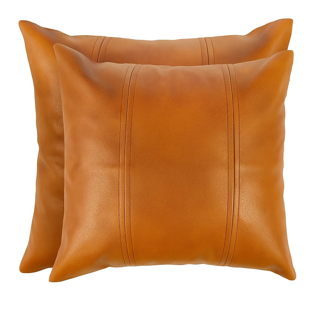 Housses de coussin en cuir synthétique imperméables marron 55x55 cm lot de 2