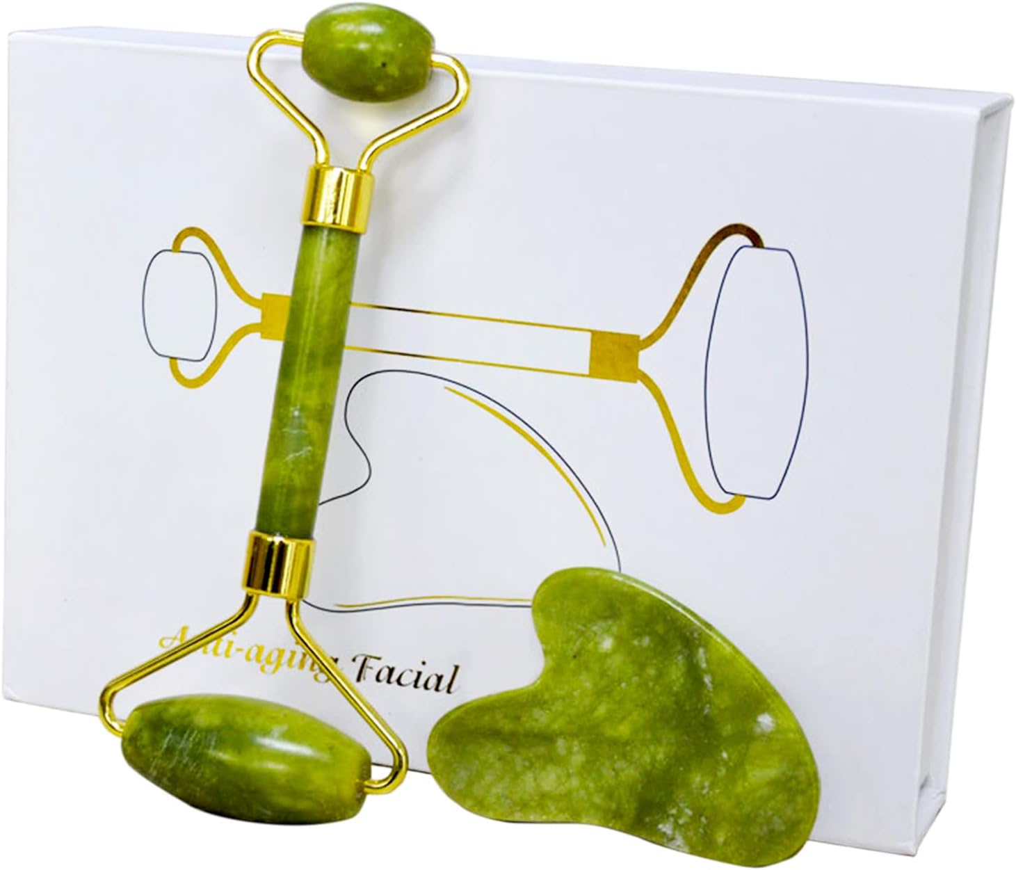 XBLDS Jade Roller for Face & Gua Sha Facial Tools Guasha Skin Massager Tool Handcraft Natural Jade