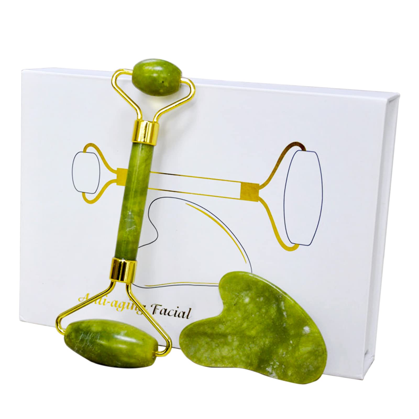 XBLDS Jade Roller for Face & Gua Sha Facial Tools Guasha Skin Massager Tool Handcraft Natural Jade