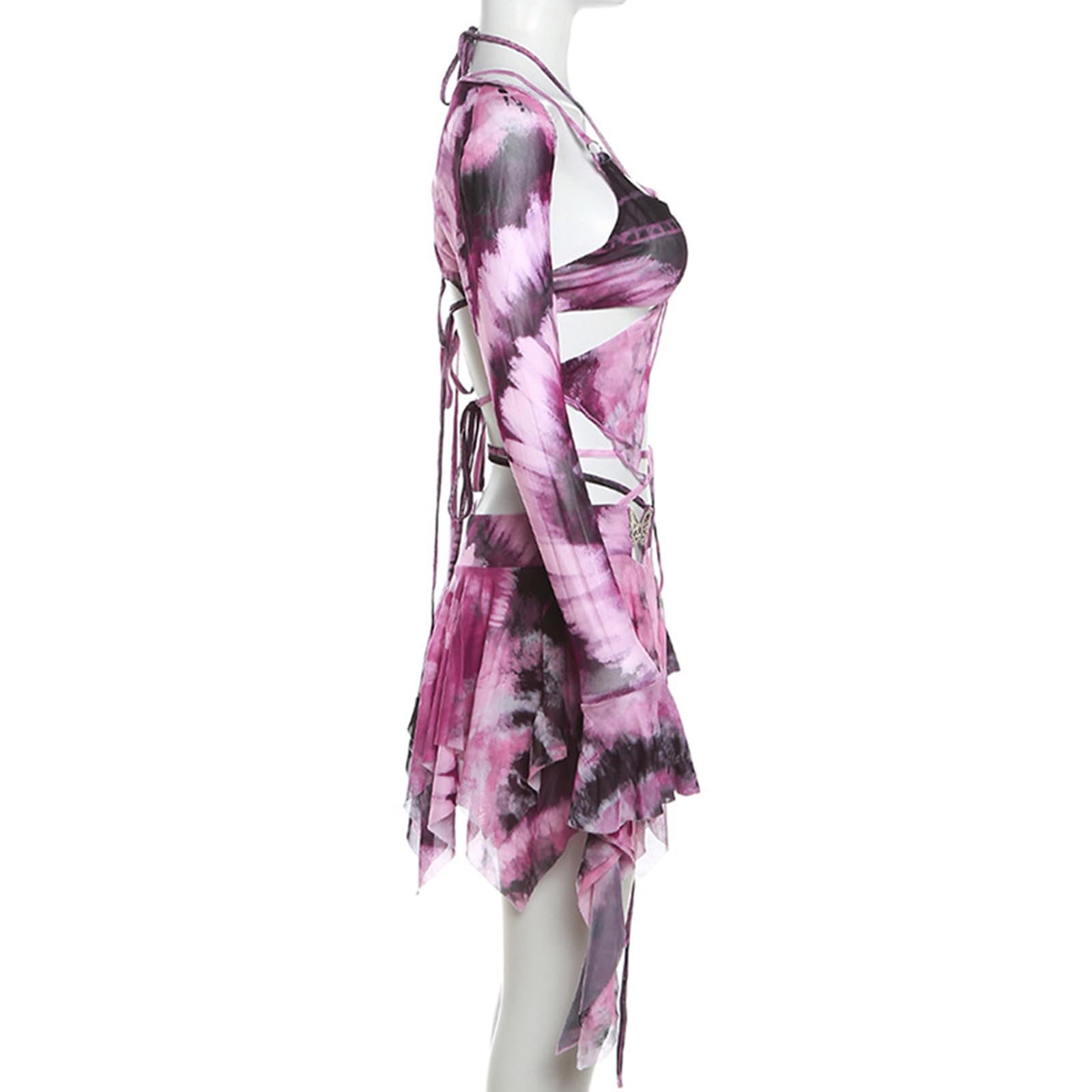 Costume da bagno da donna in 3 pezzi con top corto e gonna irregolare