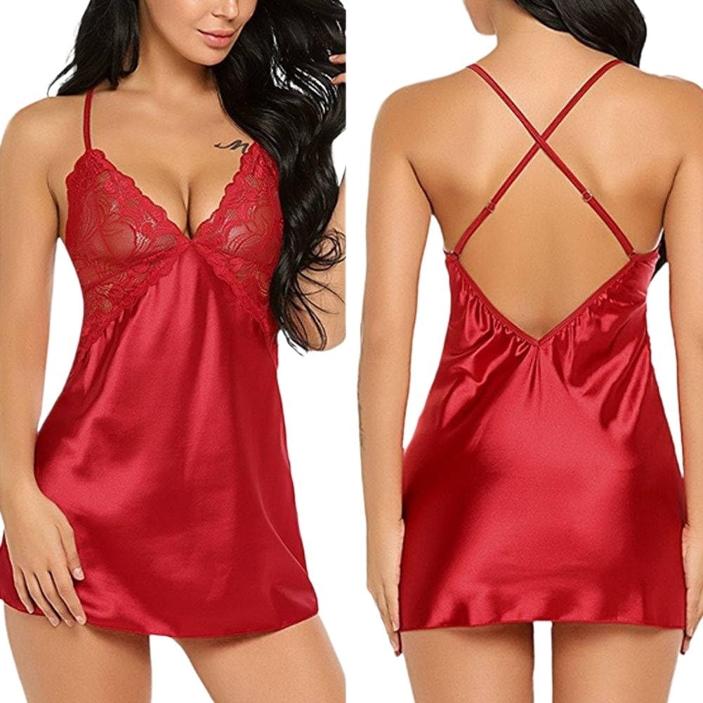 Bata de satén para Mujer, Bata for Mujer, camisón, Multicolor, Varios tamaños(Red,XL)