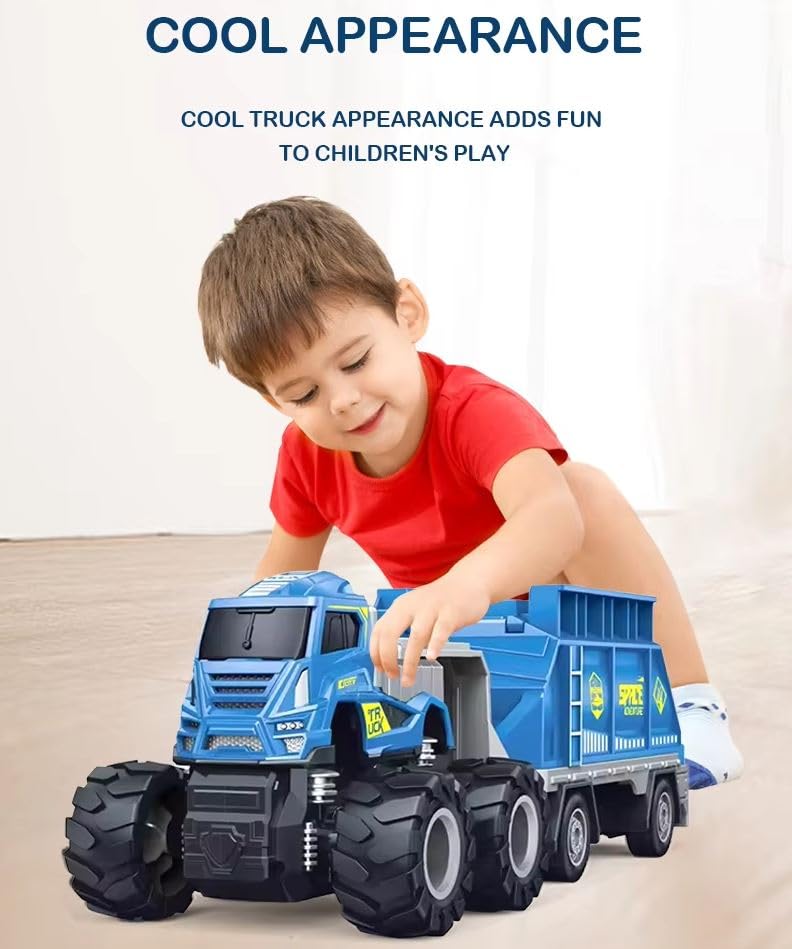 Image of Friction Powered Space Transport Truck Toy for Kids Boys 1:43 Die cast Alloy Model Miniature Trailer Pull Back Vehicle (Pack of 1, Multicolor)