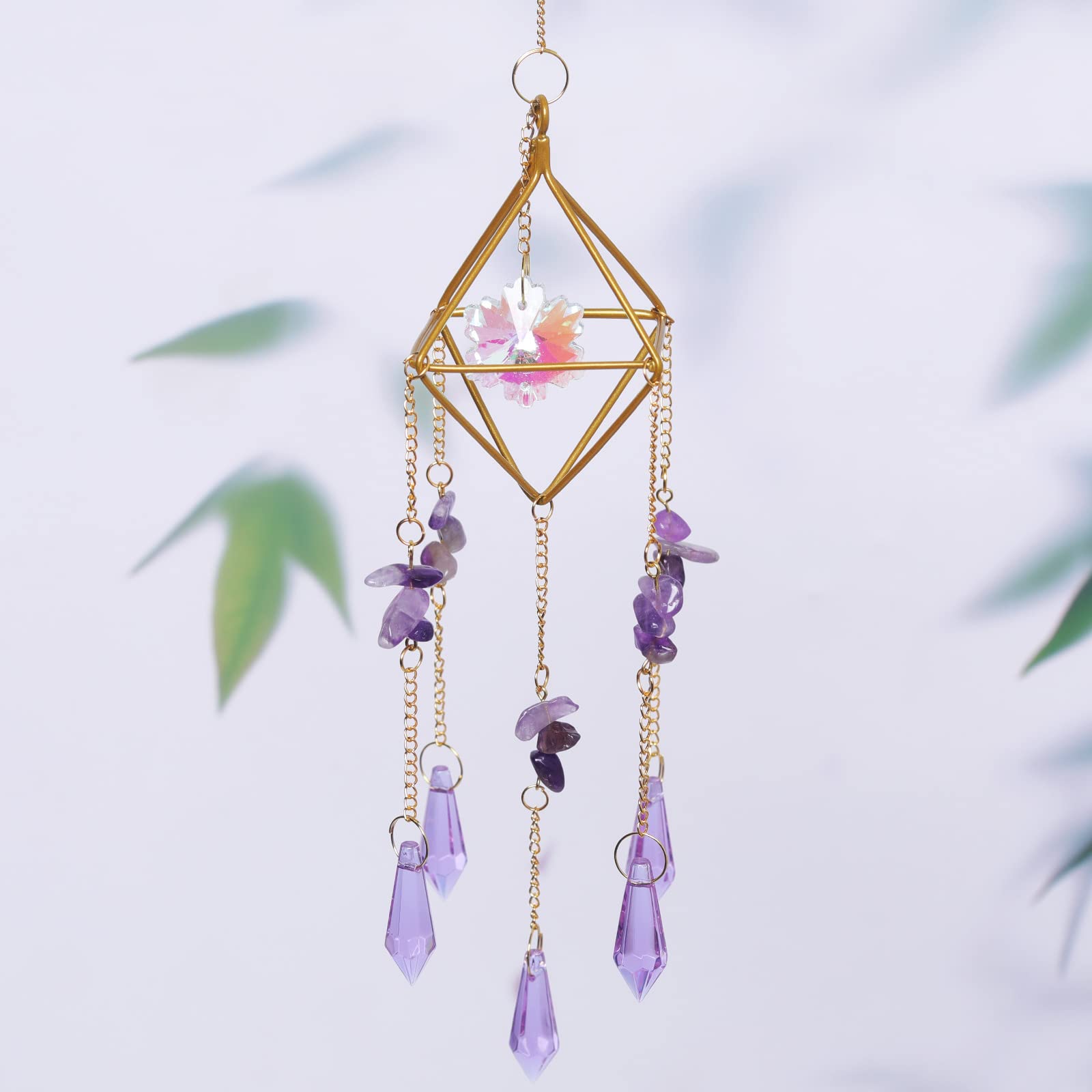 Rolin Roly Purple Crystal Crystal Suncatcher Small Hanging Sun Catchers Crystals Pendant Prism Catcher Colorful Rainbow Maker For Wedding Home Garden Chakra Car Decoration