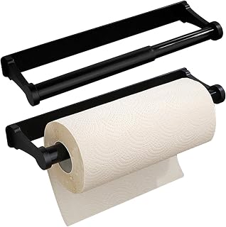 2 soportes para rollos de papel de cocina, color negro, 32,5 x 9,8 cm, longitud 31,8 cm, puede hasta 22 libras, soporte para papel de cocina, autoadhesivo o perforable, para cocina, baño, salón