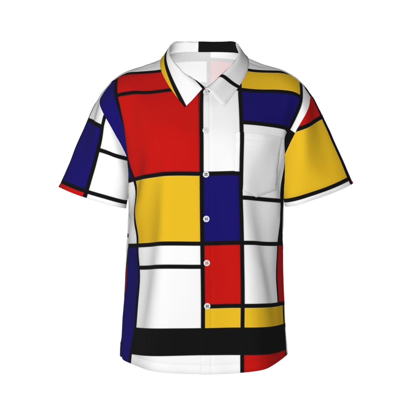 Tcoay Men's As Shown Mondrian Style, Hawaiian Shirt Beach Casual Short Sleeve Summer Shirts Adult Lightweight Top,,S