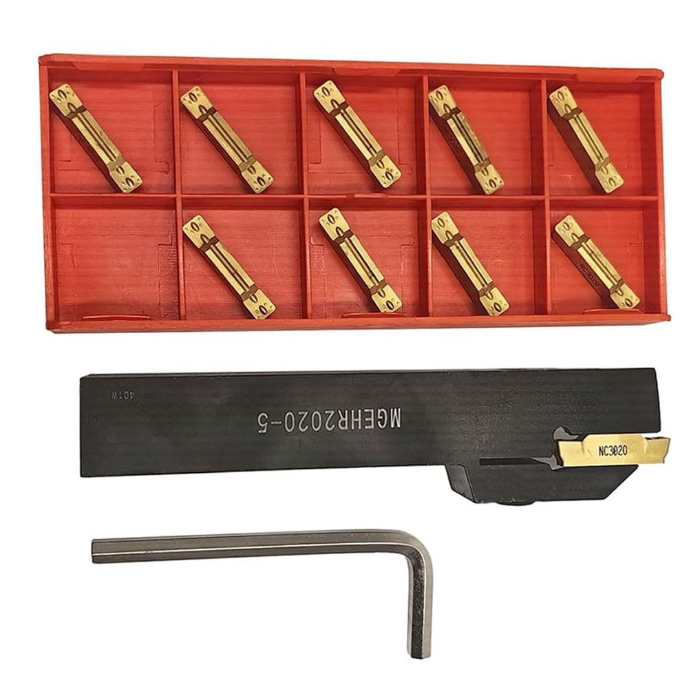 Kit de herramientas de corte de ranurado de torno de 12 piezas, 1 soporte de herramientas MGEHR2020-5, 10 insertos MGMN500-M y 1 llave, para acabado/semiacabado