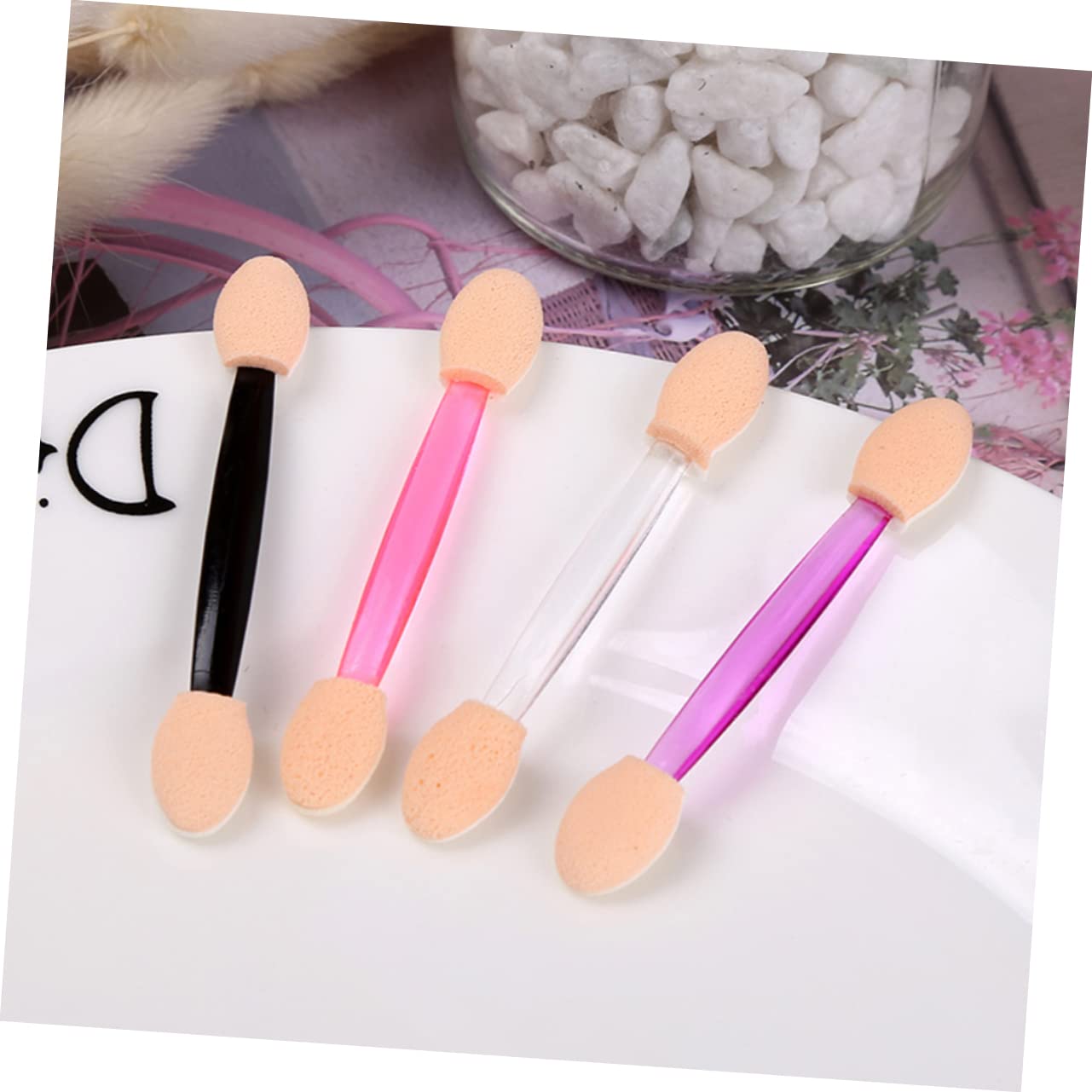 Baluue 50pcs Double-ended Eyeshadow Stick Brush Makeup Tools Latex Sponge Applicators for Eye Shadow Eyeliner Eyebrow Lip Makeup