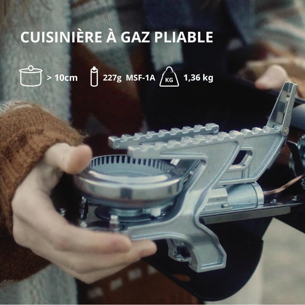 Réchaud à Gaz Pliable 2600W – Réchaud de Camping Portable | Brûleur à Gaz Ultraléger 1,4kg | Cuisinière de Camping Compacte avec Allumage Électronique & Sac de Transport (25x8x10,5cm)