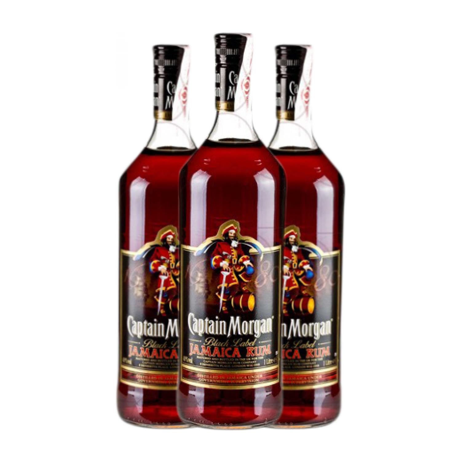 Ron Captain Morgan Black Label Jamaica Rum Botella Misil 1 L (Caja de 3 Botella Misil de 1 L)