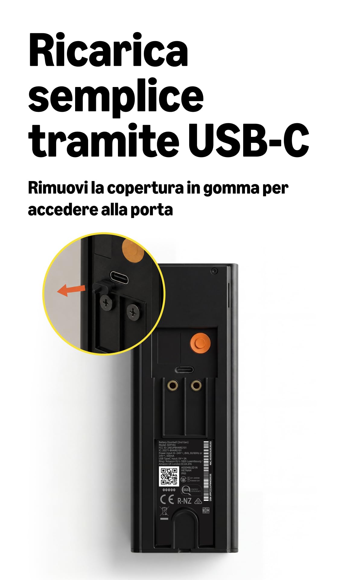 Ring Videocitofono a batteria (Battery Video Doorbell) (ultimo modello) | Campanello telecamera | Retinal 2K | Zoom 6x | Batteria integrata | Prova gratuita di 30 giorni del piano di abbonamento Ring