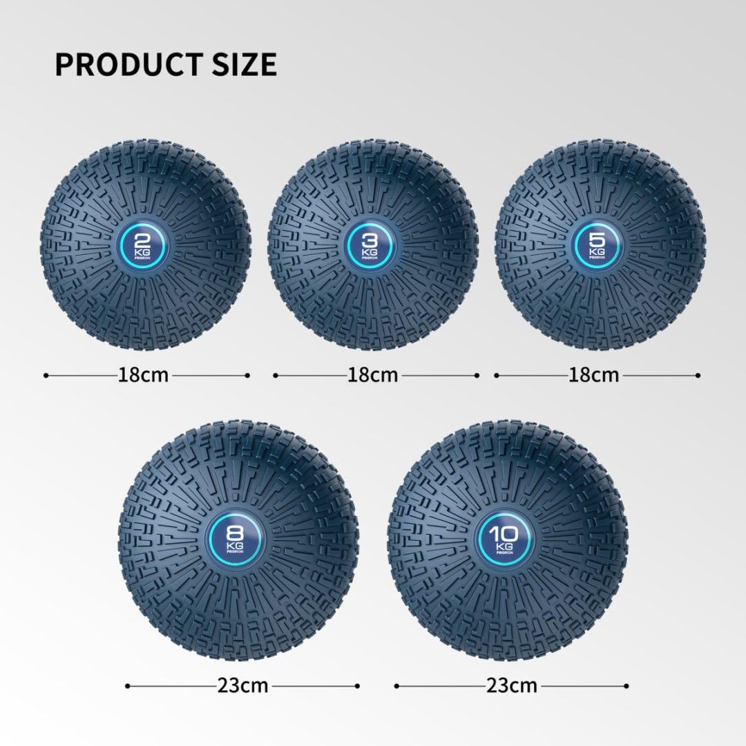 PROIRON Palla Medica Slam Ball Antiscivolo Antirimbalzo, Disponibile in 2/3/5/8/10 kg, Ø 18/23cm Bilanciamento Interno Del Peso, Adatto per Allenarsi a Pallavolo, Esercizi per La Schiena