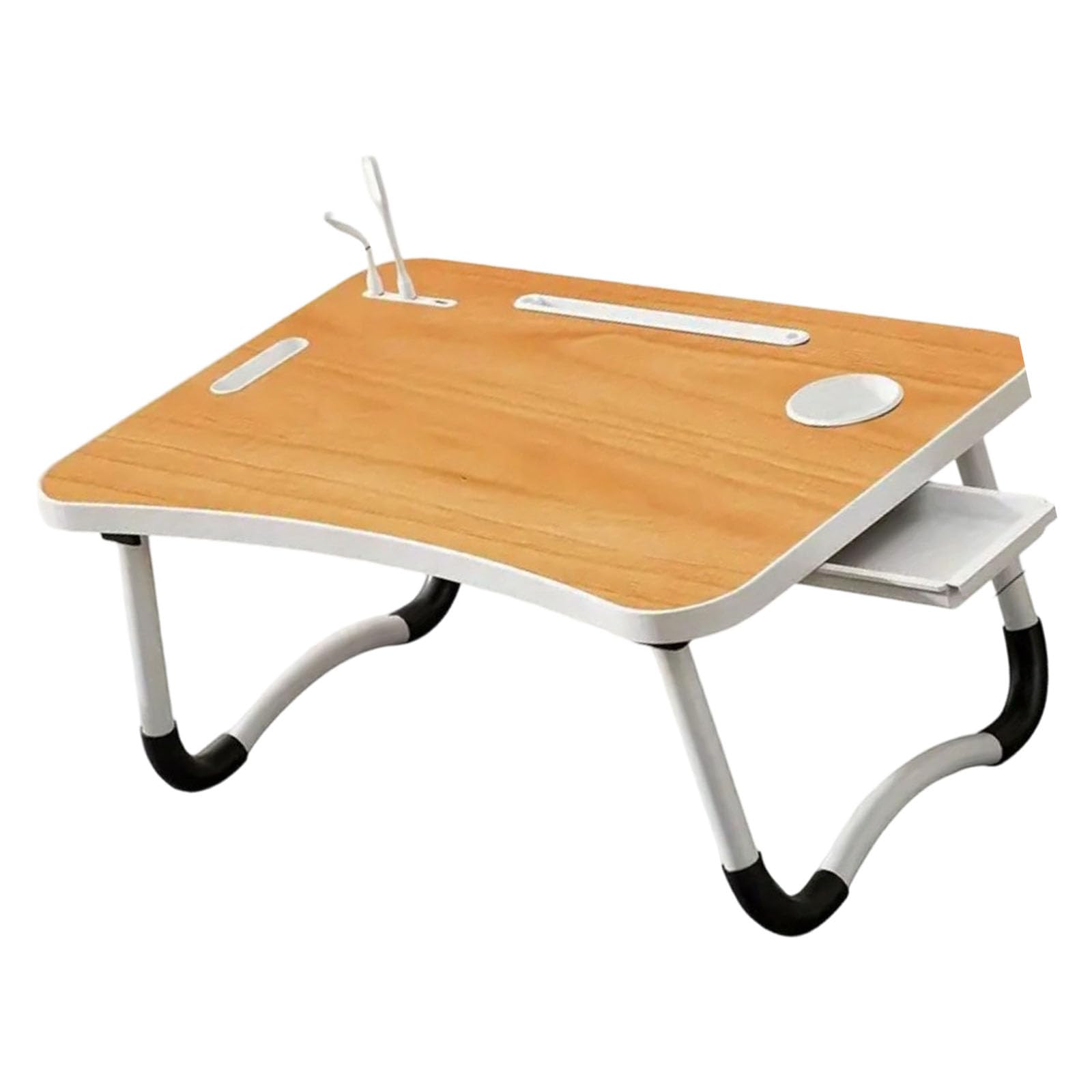 Tsophreniq Transportable Computer Table with Pliable Thighs USB Powered Tiny Color Scheme Fan 4 Harbors for Charging Cup Holder Drawer for Comfortable Use on Sofa Bed Notebook