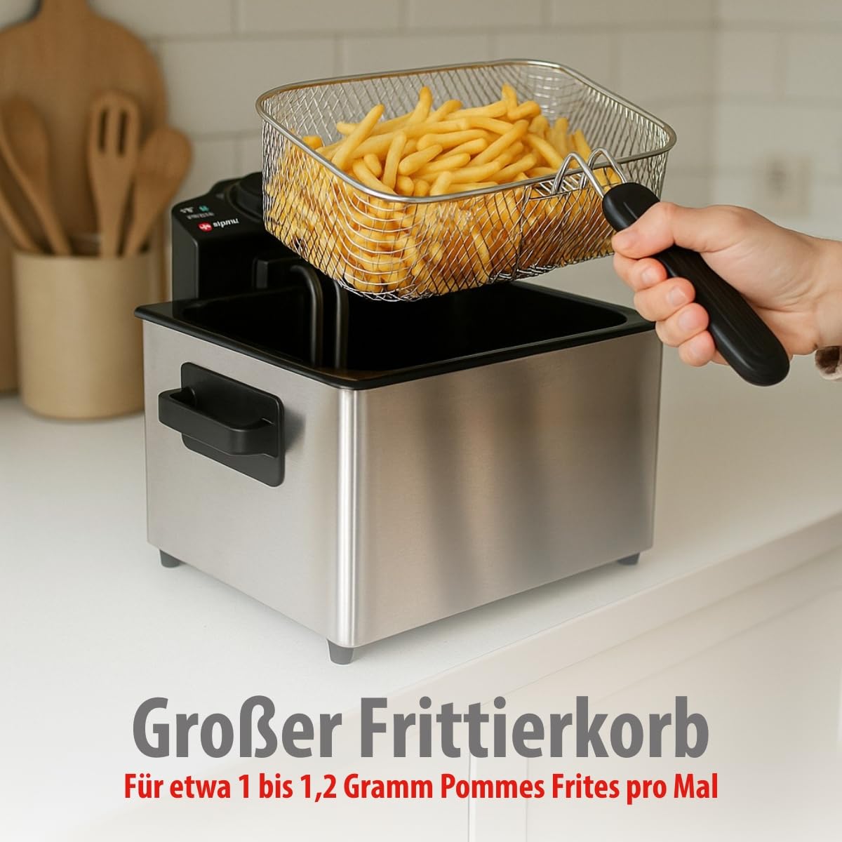alpina Doppel Friteuse 5L WJ-801 - Fritteuse mit Öl 200W - Fritöse mit 3 Körbe - Einstellbarer Thermostat bis 190 °C - Geschützt gegen Überhitzung - Perfekt für Pommes oder Snacks - Edelstahl - Silber