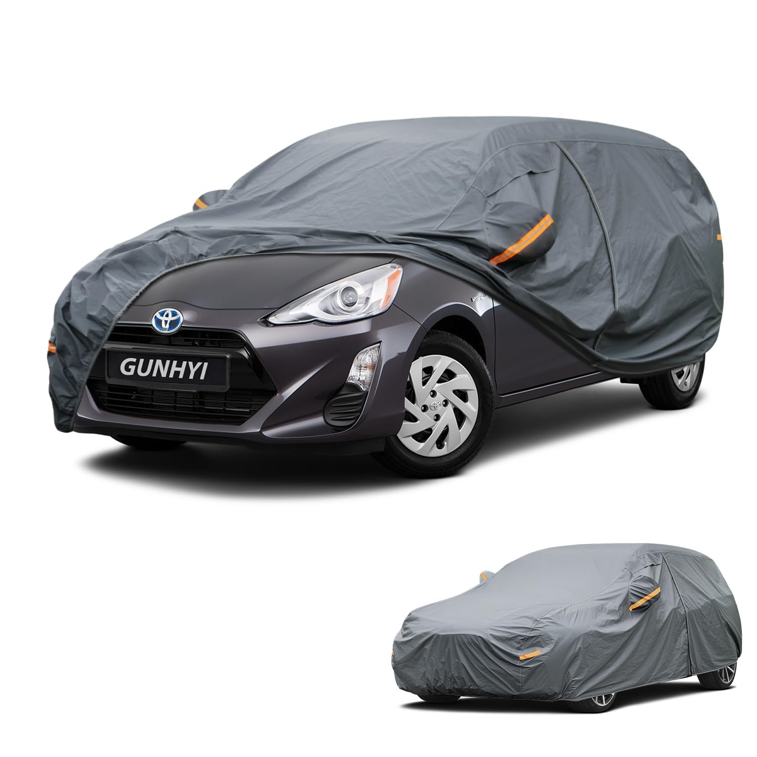 GUNHYI Premium Car Cover Custom Fit Toyota Prius C, 16 Layers Heavy Duty Car Cover Waterproof All Weather with Zipper Door for Sun Rain Snow Dust Uv Protection