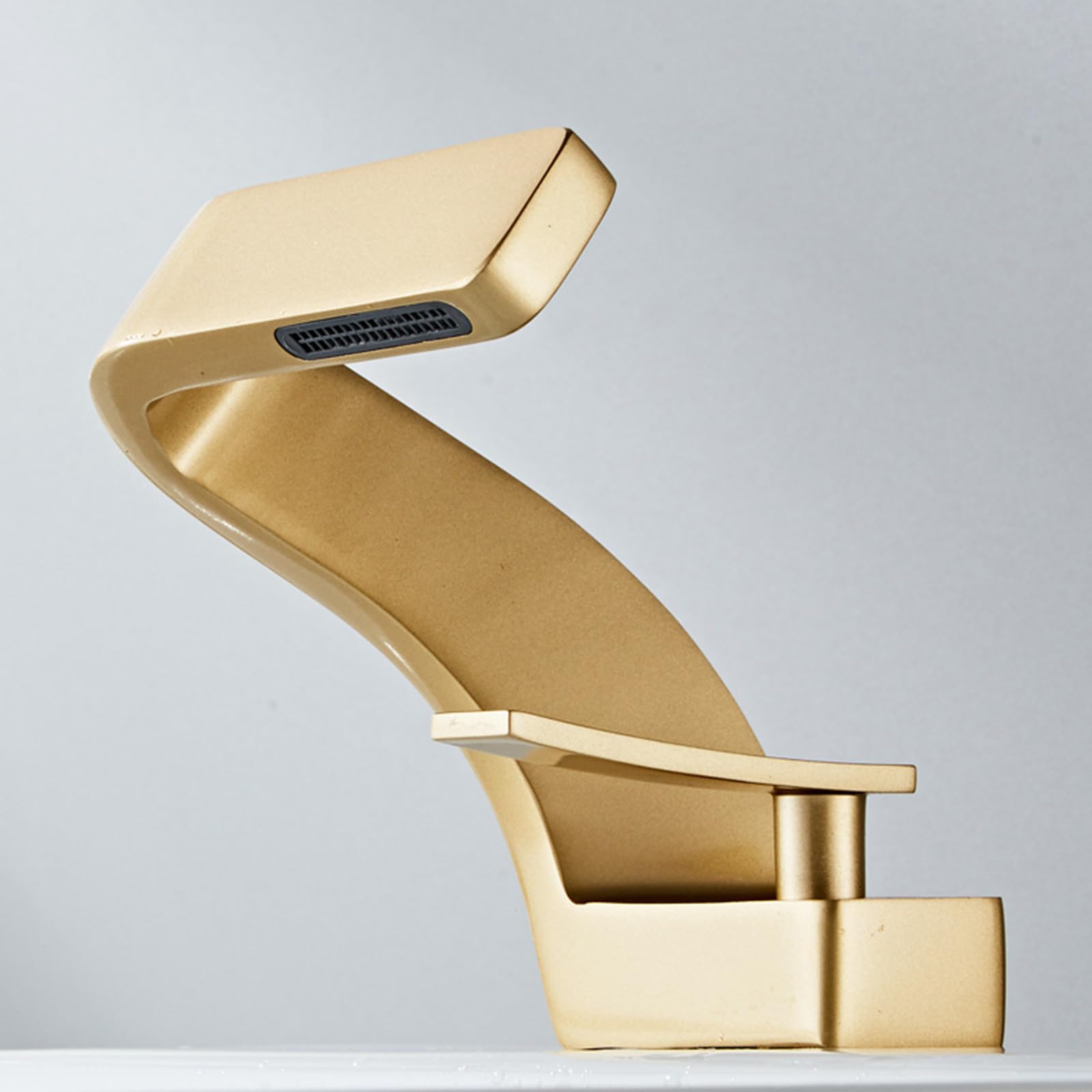 HCFYAUIS Modern Waterfall Brass Bathroom Tap Mixer in Frosted Gold Single Lever Basin Taps for Bathroom Sink