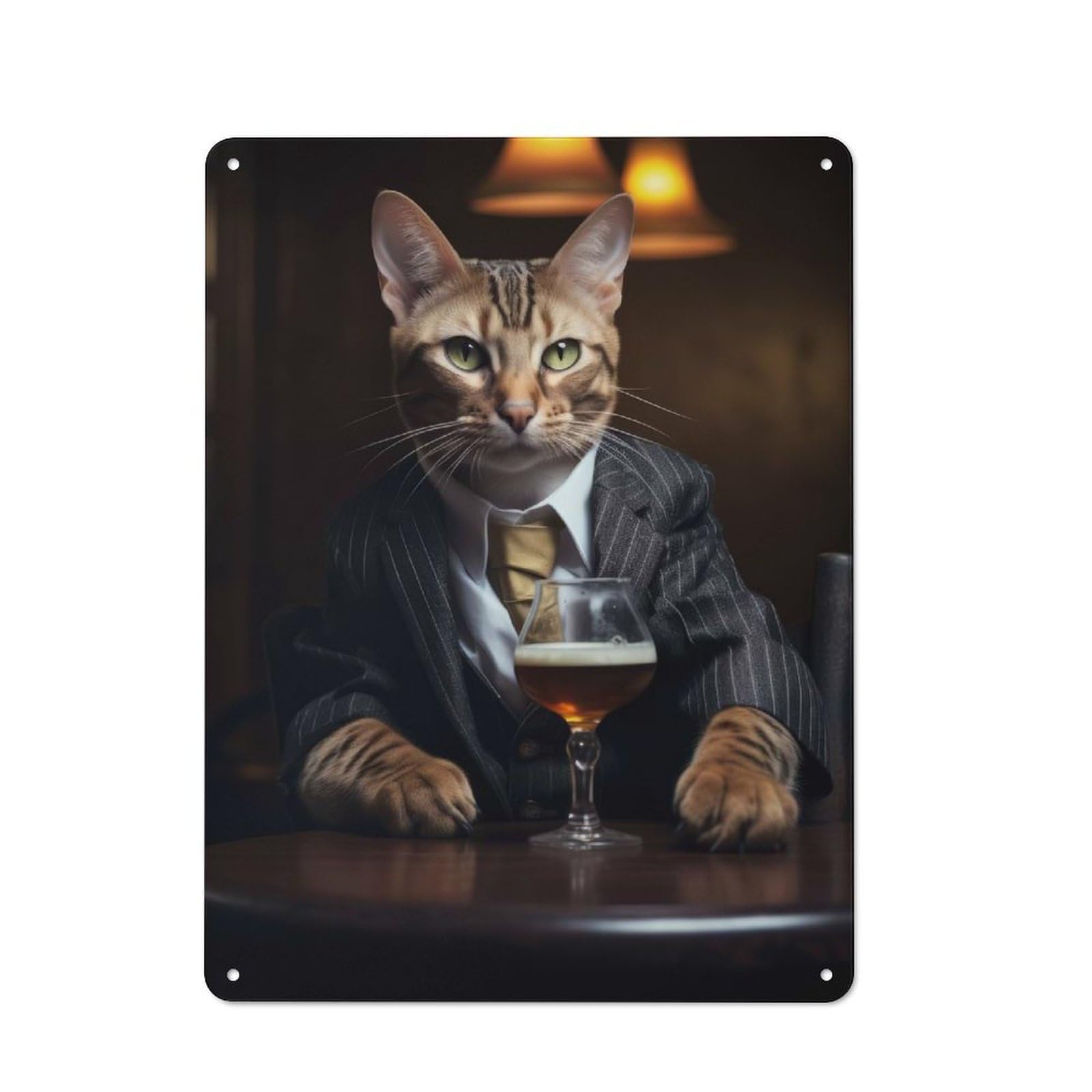 Junmoney Bengal Cat In The Pub Metal Sign 40X30cm With For Pub Or Café, Retro Decor, For Cooler-Month Interiors With Retro Character