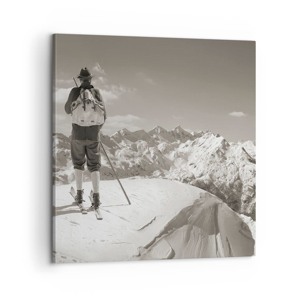Moderno Quadro su Tela 60x60 cm Stampe da Parete Persone Sport - 4192 | Sciatore Baviera Seppia Quadro Decorativo 1 pezzo Soggiorno Camera da Letto Arte da Parete Decorazione da Parete ARTTOR