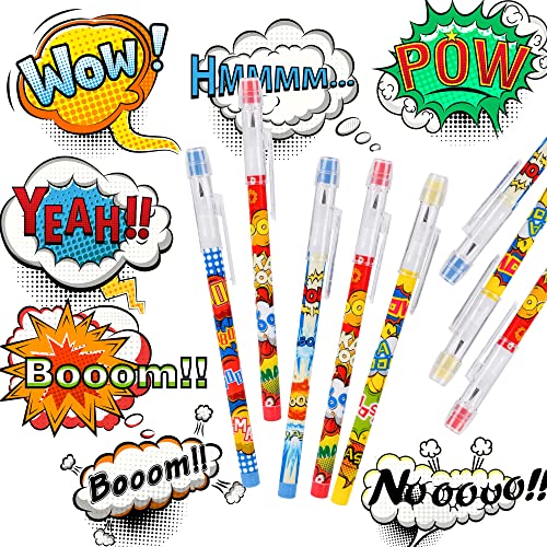 48 Pcs Superhero Text Pencils Translucent Pencil Multipoint Pencil Multicolor Non- Sharpening Stackable Pencils Pop Up Plastic Pencils Pow! Snap! Wham! Bang! Pencil Stationery Pencil，4 Style #TOP4